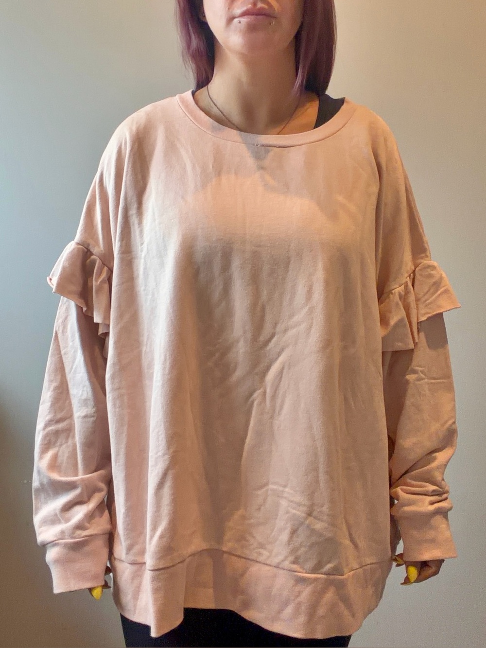 3X Gray by Grayson Social Womens Long Sleeve Blouse Round Neck Plain Solid Cream